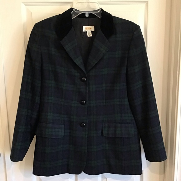 Vintage Talbots Classic Wool Blazer, blue & green plaid Size 10 petite - Picture 1 of 11